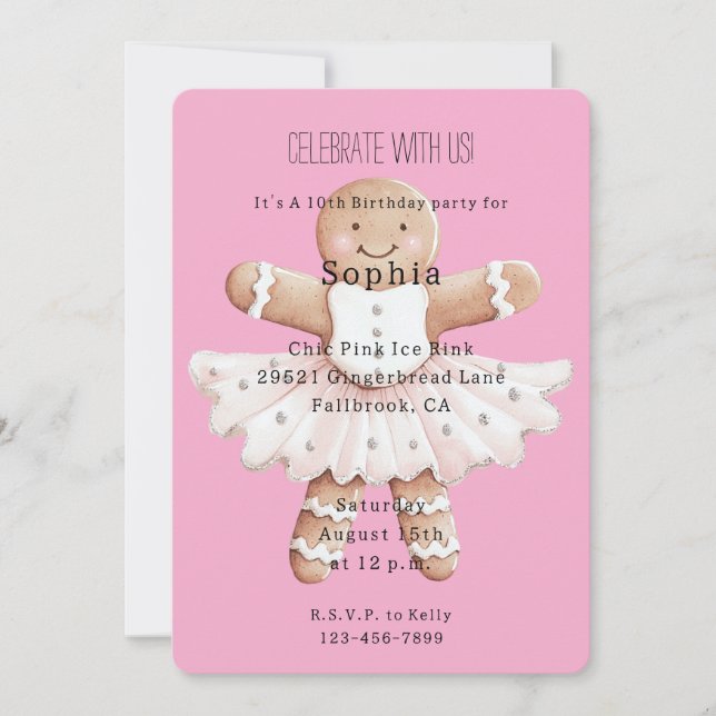 Invitation Pain d'épices Ballerina rose Anniversaire (Devant)
