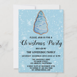 Invitation Pain d'épices Fête de Noël Arbre bleu Neige