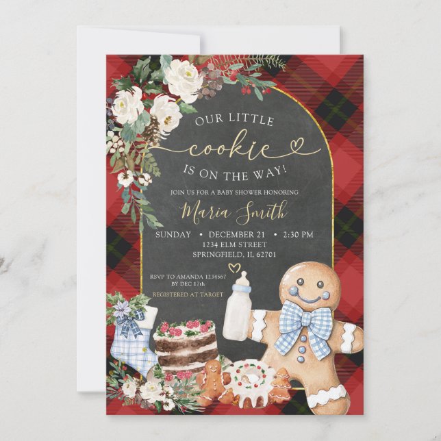 Invitation Pain d'épices Noël Plaid Baby shower de biscuits (Devant)