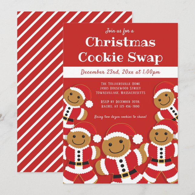 Invitation Pain d'épices Père Noël Christmas Cookie Swap (Devant / Derrière)