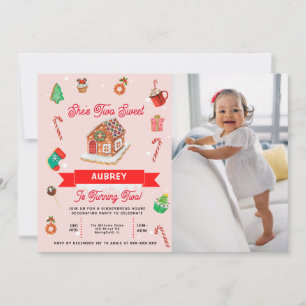 Invitation Pain d'épices rose Maison Noël Deuxième anniversai