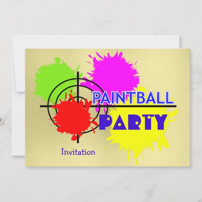 Invitation Painball Party Gun Shot Paint Splats (Devant)