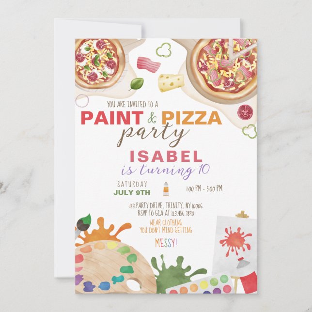 Invitation Paint and Pizza fête d'anniversaire (Devant)