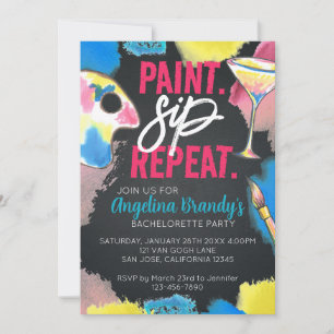 Invitation Paint and Sip Chalkboard Bachelorette Art Party