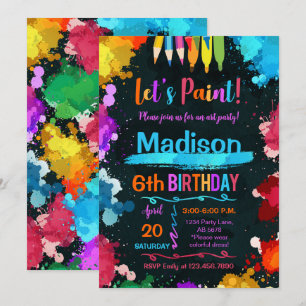 Invitation Paint Art Anniversaire Fête Noir