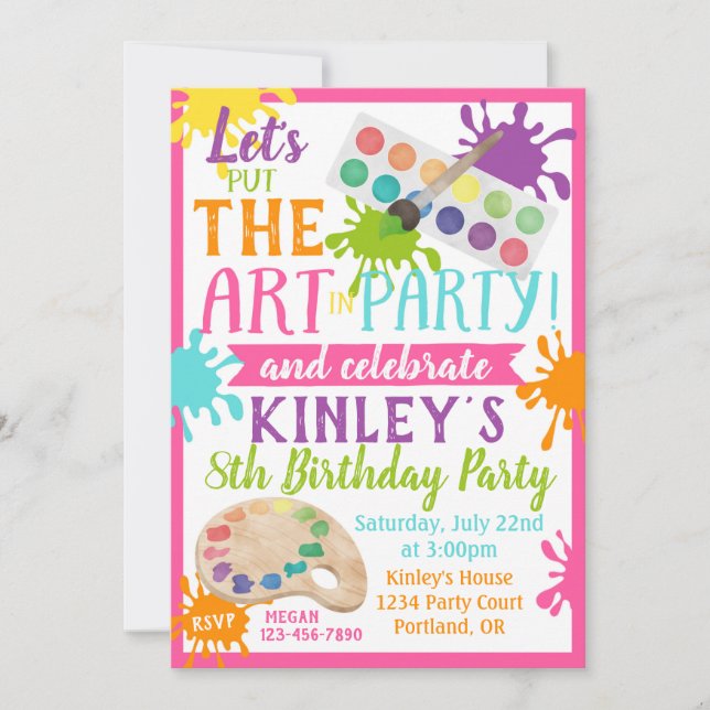 Invitation Paint BIrthday (Devant)