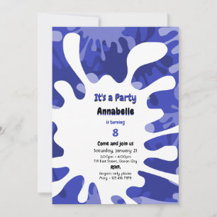 Invitation Paint Drops C'est une fête Bleu Art Anniversaire