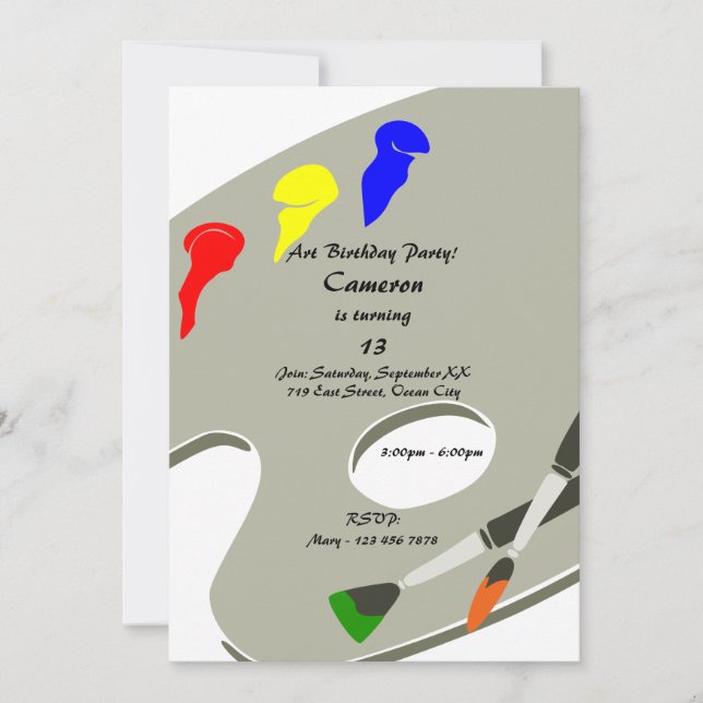 Invitation Paint Palette 13e anniversaire Art Party Invitatio (Devant)