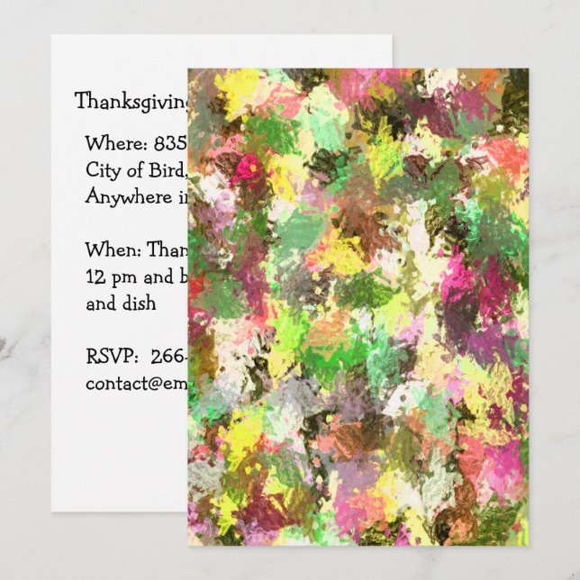 Invitation Paint Splatt Automne Feuilles Thanksgiving Dîner (Devant / Derrière)