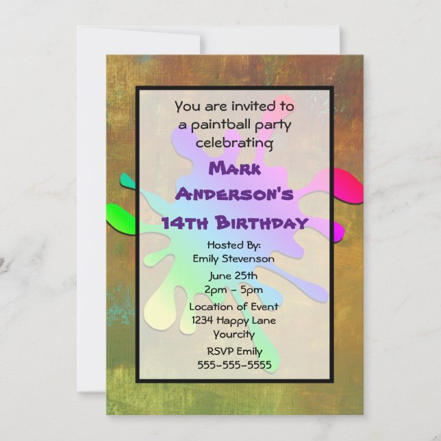 Invitation Paint Splatter Paintball Anniversaire (Devant)