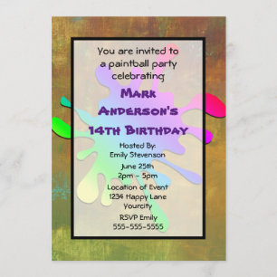 Invitation Paint Splatter Paintball Anniversaire