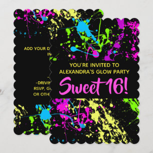 Invitation Paint Splatter Sweet 16 Anniversaire