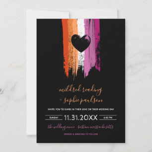 Invitation Paint Strokes Lesbian Drapeau & Black Heart Mariag