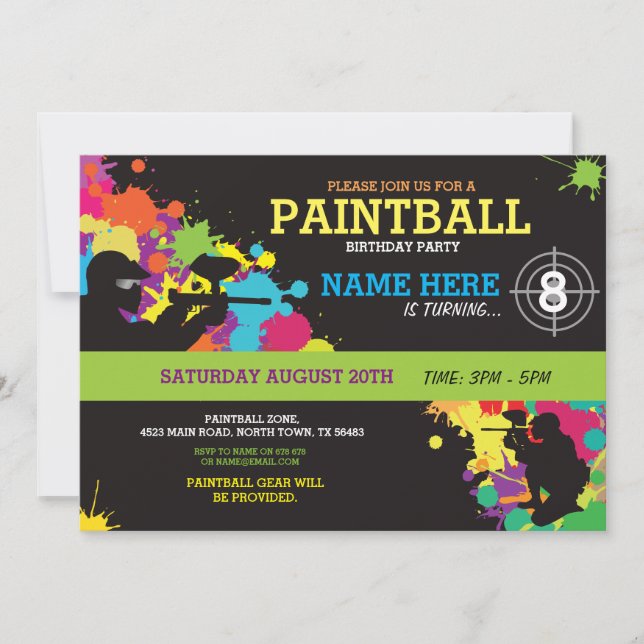 Invitation Paintball Anniversaire Fun Paint Ball (Devant)