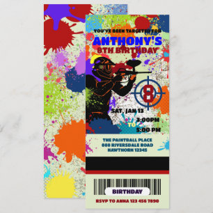 Invitation Paintball Anniversaire Ticket Invitation, Paintbal