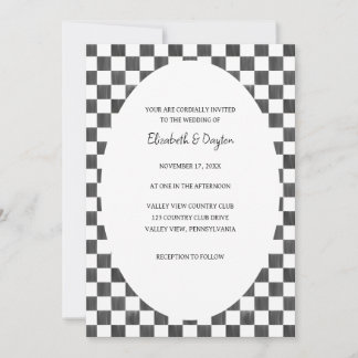Invitation Painted Black and White Check Pattern Wedding