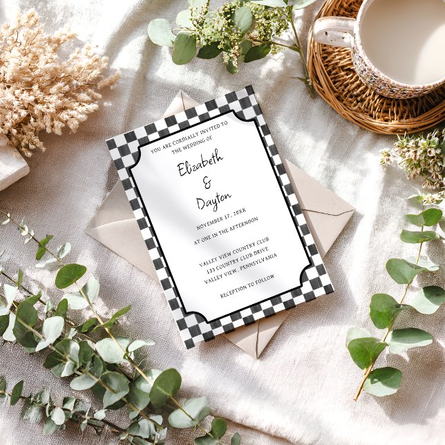 Invitation Painted Black Checkerboard Pattern Wedding (Créateur téléchargé)