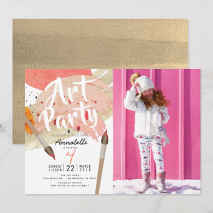 Invitation Painting Art Party Modern Chic Girl Photo Annivers