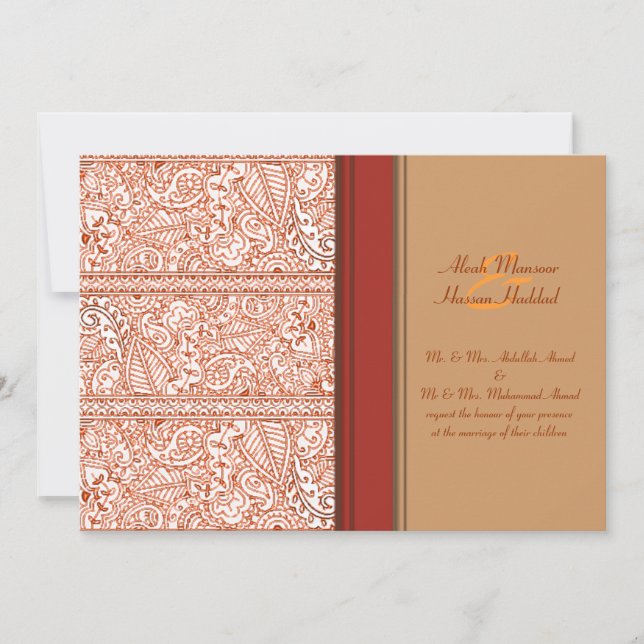 Invitation Paisley Passion - Orange (henné) (Mariage) (Devant)