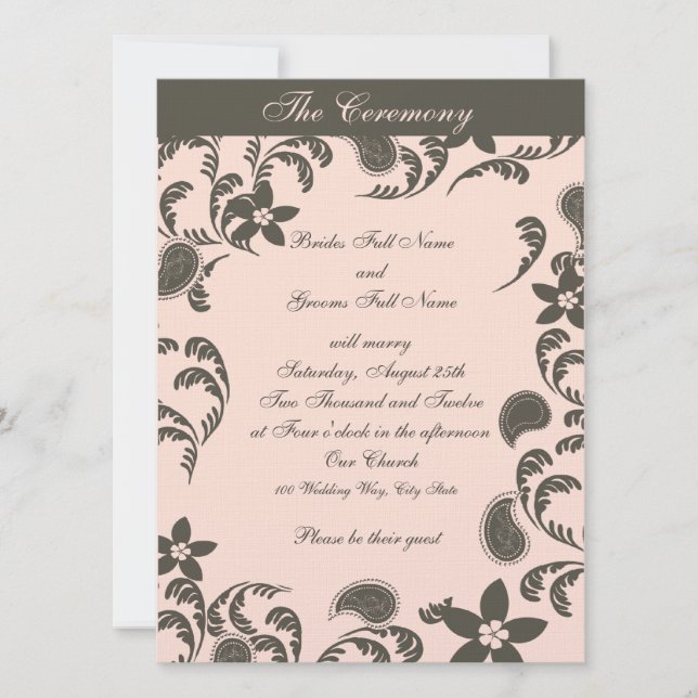 Invitation Paisley rose et Brown (Devant)