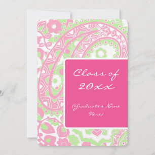 Invitation Paisley Rose et Green Graduation