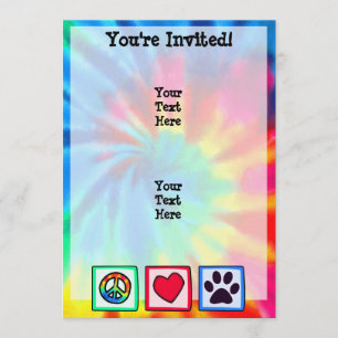 Invitation Paix, amour, chien ; Empreinte