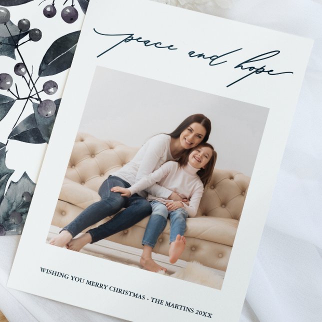 Invitation Paix et Espoir Bleu Botanique Rustique vacances (Créateur téléchargé)