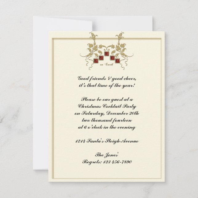 Invitation Paix sur Terre Carreaux floraux or (Devant)