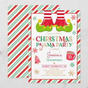 Invitation Pajama d'anniversaire des Elfes rouges et dorées