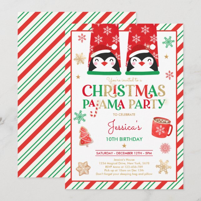 Invitation Pajama de Noël Rouge et Or (Devant / Derrière)