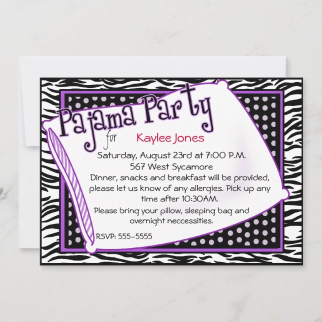 Invitation Pajama Party en noir et violet (Devant)