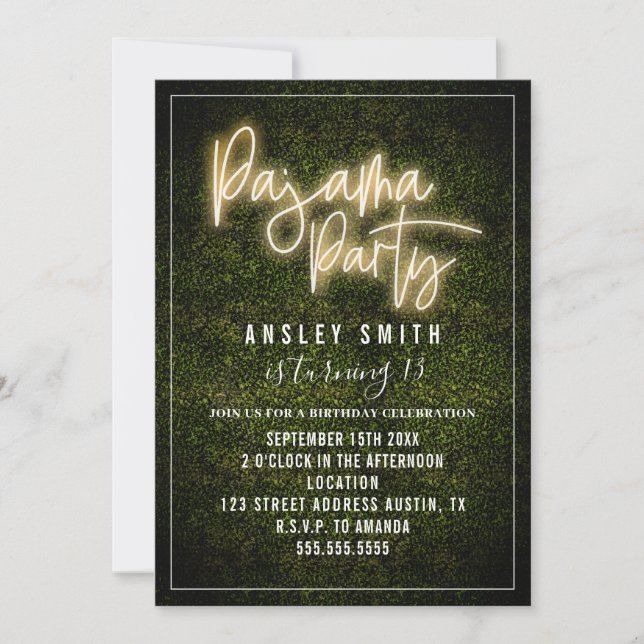 Invitation Pajama Party Neon Boxwood Anniversaire  (Devant)