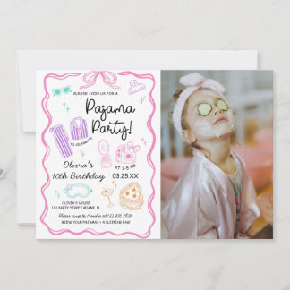 Invitation Pajama Sleepover Slumber Party Cute Birthday Photo