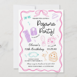 Invitation Pajama Sleepover Slumber Party Cute Girl Birthday 
