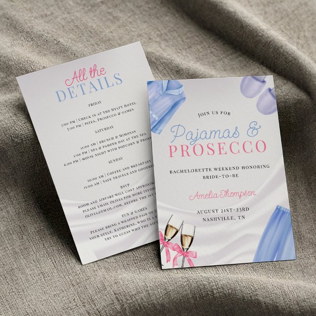 Invitation Pajamas et Procuco Bachelorette Party (Pajamas and Prosecco Bachelorette , PJs and Prosecco Pajama Party Bachelorette weekend Invitation)