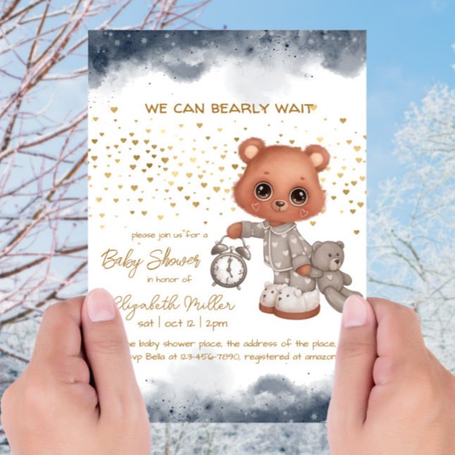 Invitation Pajamas Teddy Bear Baby shower neutre de genre (Créateur téléchargé)