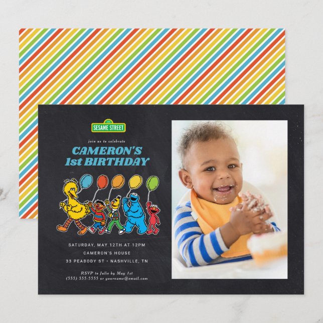 Invitation Pal de rue Sésame | Balloirs d'anniversaire en tab (Devant / Derrière)