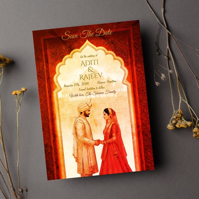 Invitation Palais Royal Indien Mariage Enregistrer La Date (Royal Indian Wedding Save The Date)