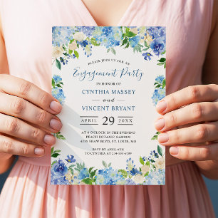 Invitation Pale Blue Hydrangeas Floral Engagement Party