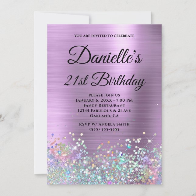 Invitation Pale Lavender Foil Holo Parties scintillant Fancy  (Devant)