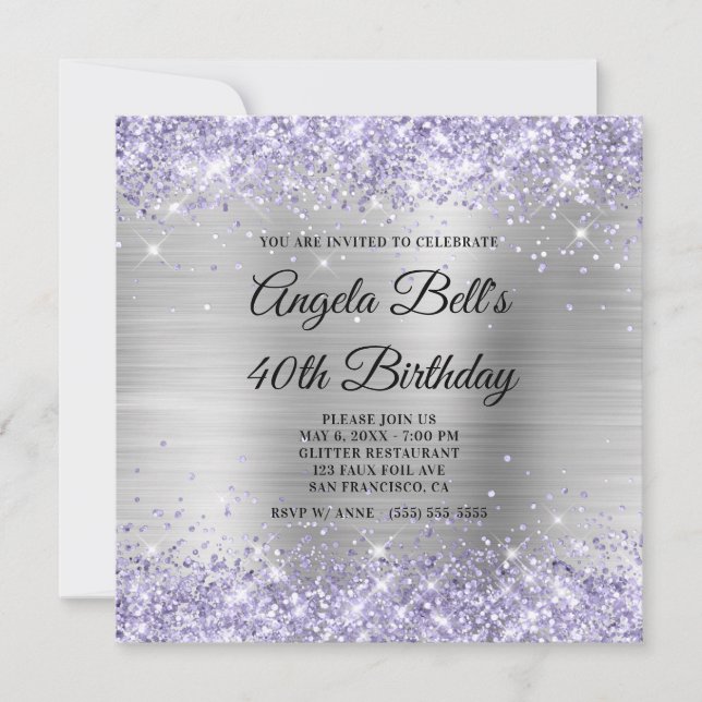 Invitation Pale Lavender Parties scintillant Silver Shimmer F (Devant)