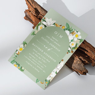 Invitation Pale Moss Floral Mariage Arche Vert Sauge + QR