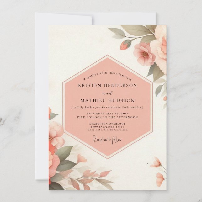 Invitation Pale Peach Floral Romance Wedding (Devant)
