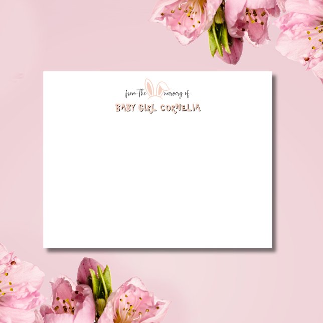 Invitation Pale Pink Bunny Ears Nursery Stationery Note Card (Créateur téléchargé)