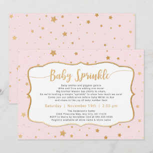 Invitation Pale Rose Gold Stars Bébé Sprinkel
