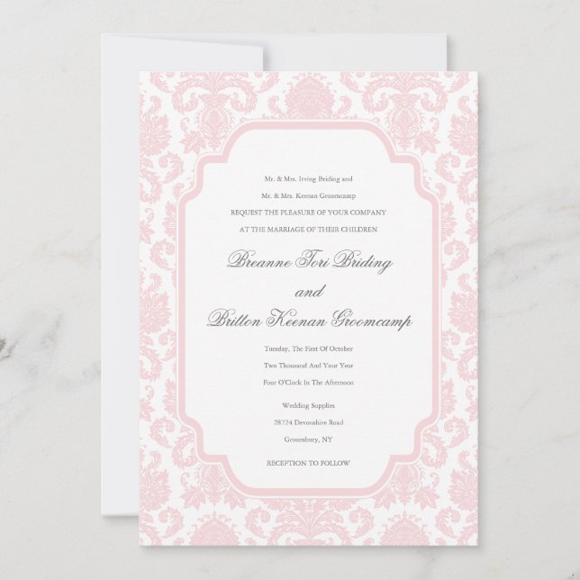 Invitation Pale rose Mariage Damask Thème Customisé Invitati (Devant)