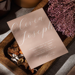 Invitation Pale rose minimaliste script photo mariage QR code