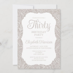 Invitation Pale Silver White Flora Femme 30e fête d'anniversa
