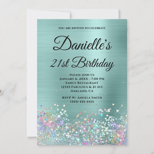 Invitation Pale Turquoise Parties scintillant Holo Fancy Mono (Devant)