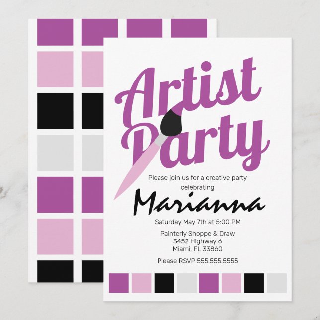 Invitation Palette Artist Party Anniversaire Purple Invitatio (Devant / Derrière)